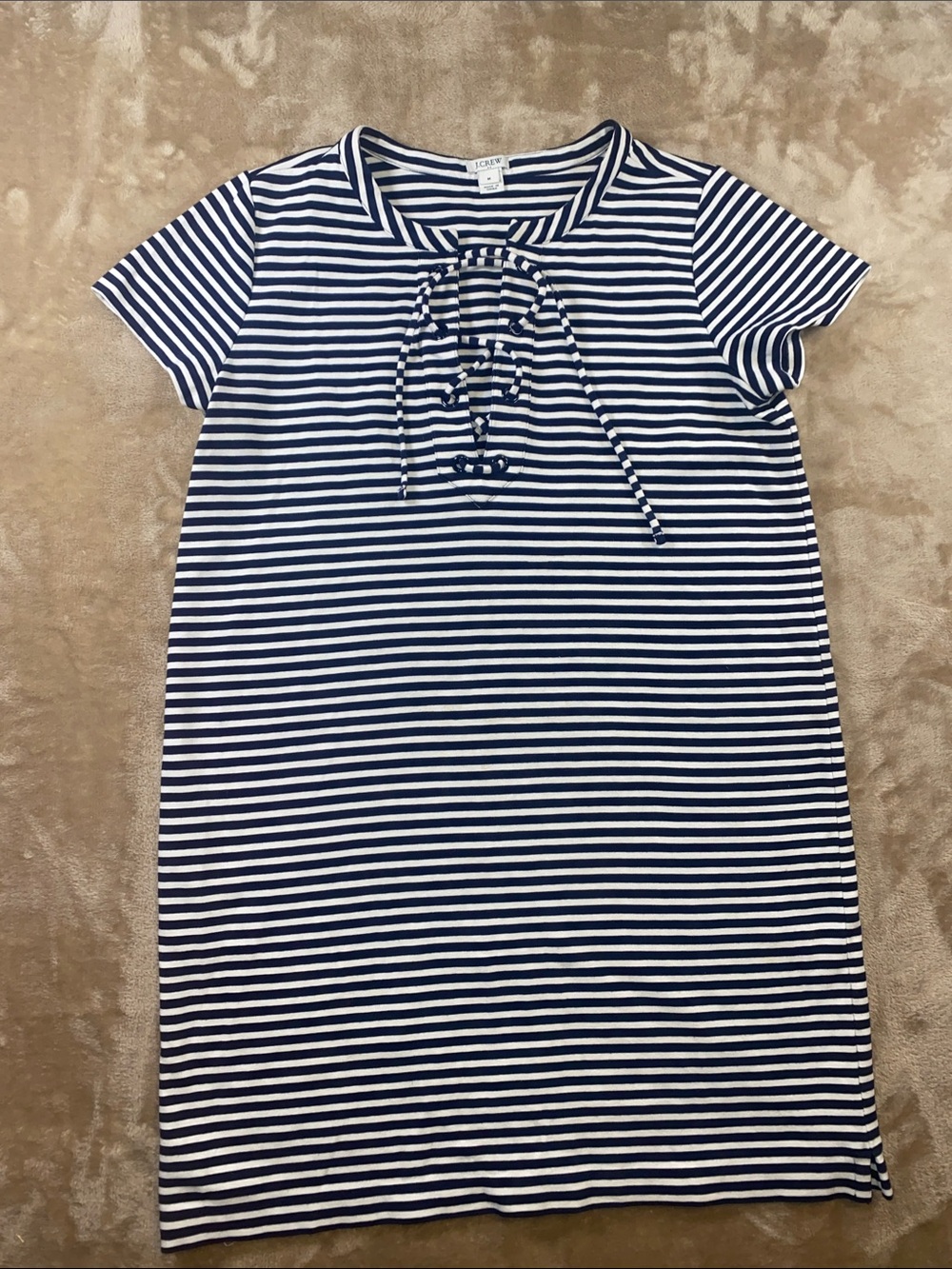 J. Crew Navy and White Striped Lace-Up Knit Dress